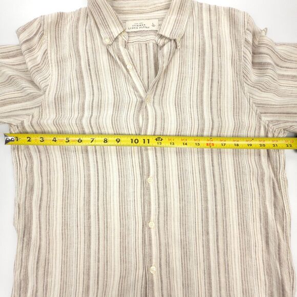 ABERCROMBIE Camp Collar Summer Linen Blend Shirt Ecru Stripe Button Down Resort - Picture 3 of 5